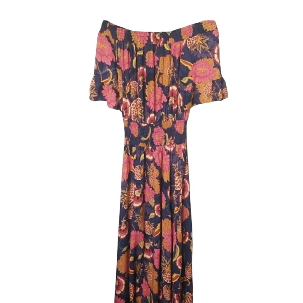 Jaase Romantic Flirty Boho NWT XS Leah Caviar Print Tiered Maxi Dress Blue Pink